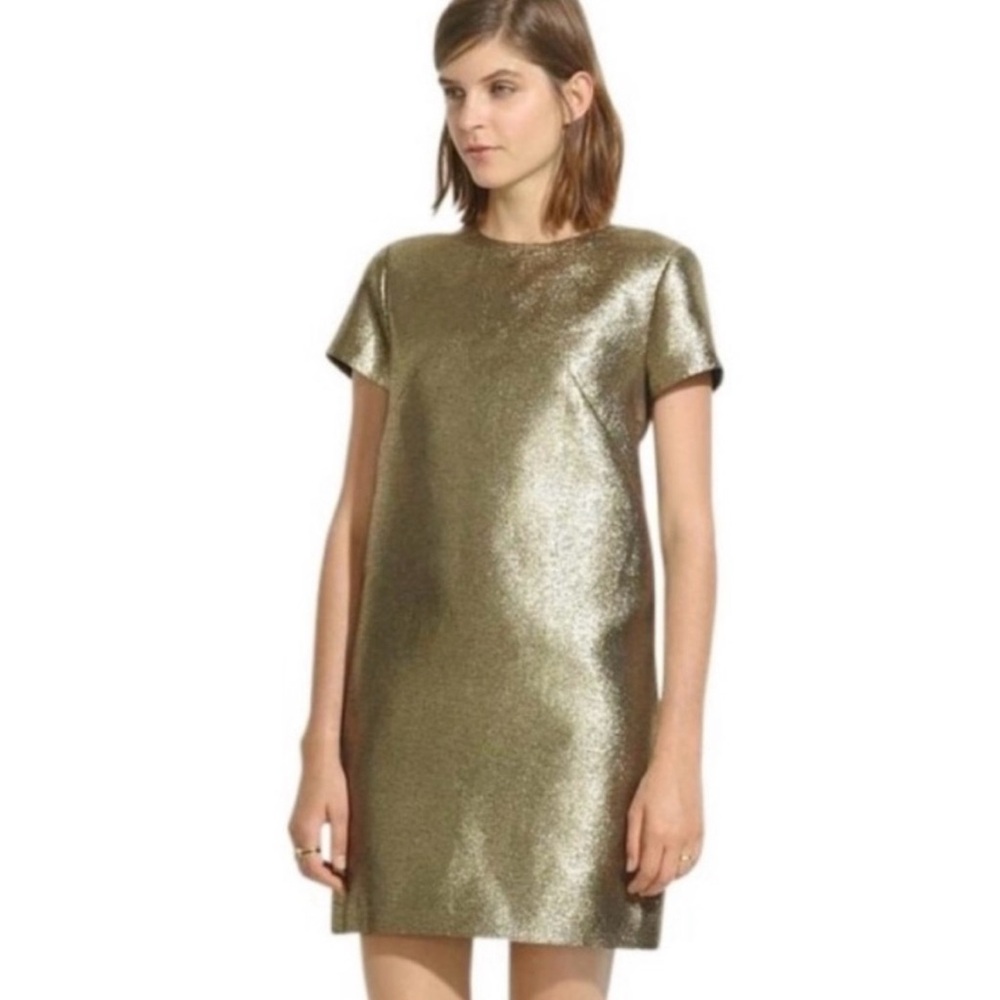 Madewell gold metallic shift dress